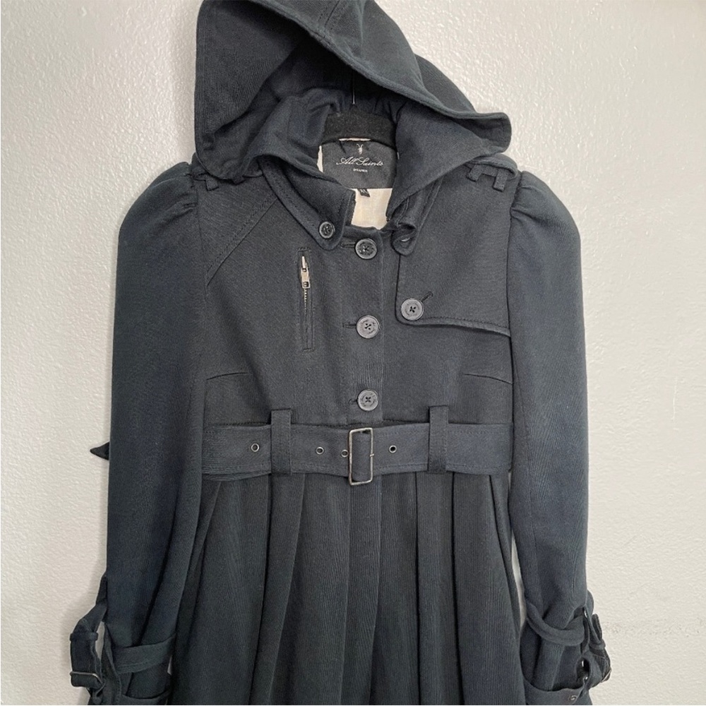 All Saints Charcoal Hooded Trench Coat - Mimi Long Coat